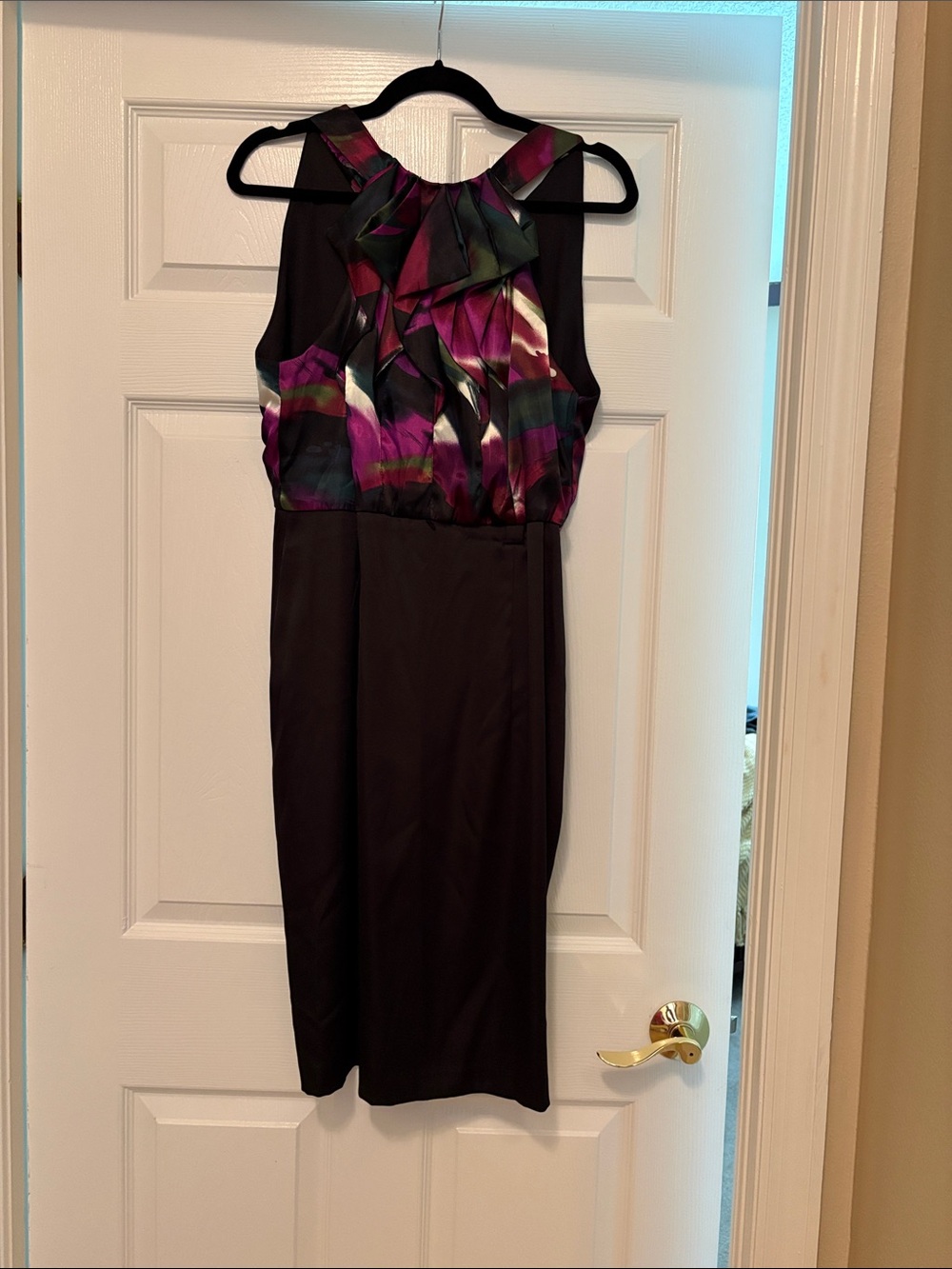 I.N. Studio Black Midi Dress with Purple and Magenta Floral Bodice